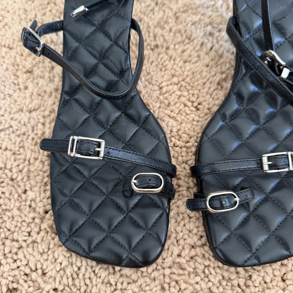 Abra Black Western Buckle Kitten Heeled Sandals - Picture 2 of 7